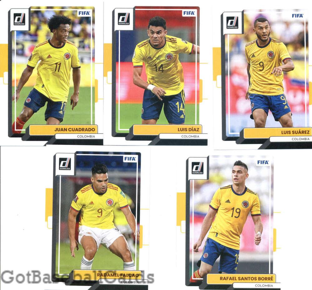 2022-23 Donruss FIFA Veteran Colombia Team Set of 5 Cards: Juan Cuadrado(#148), Luis Diaz(#149), Luis Suarez(#150), Rada